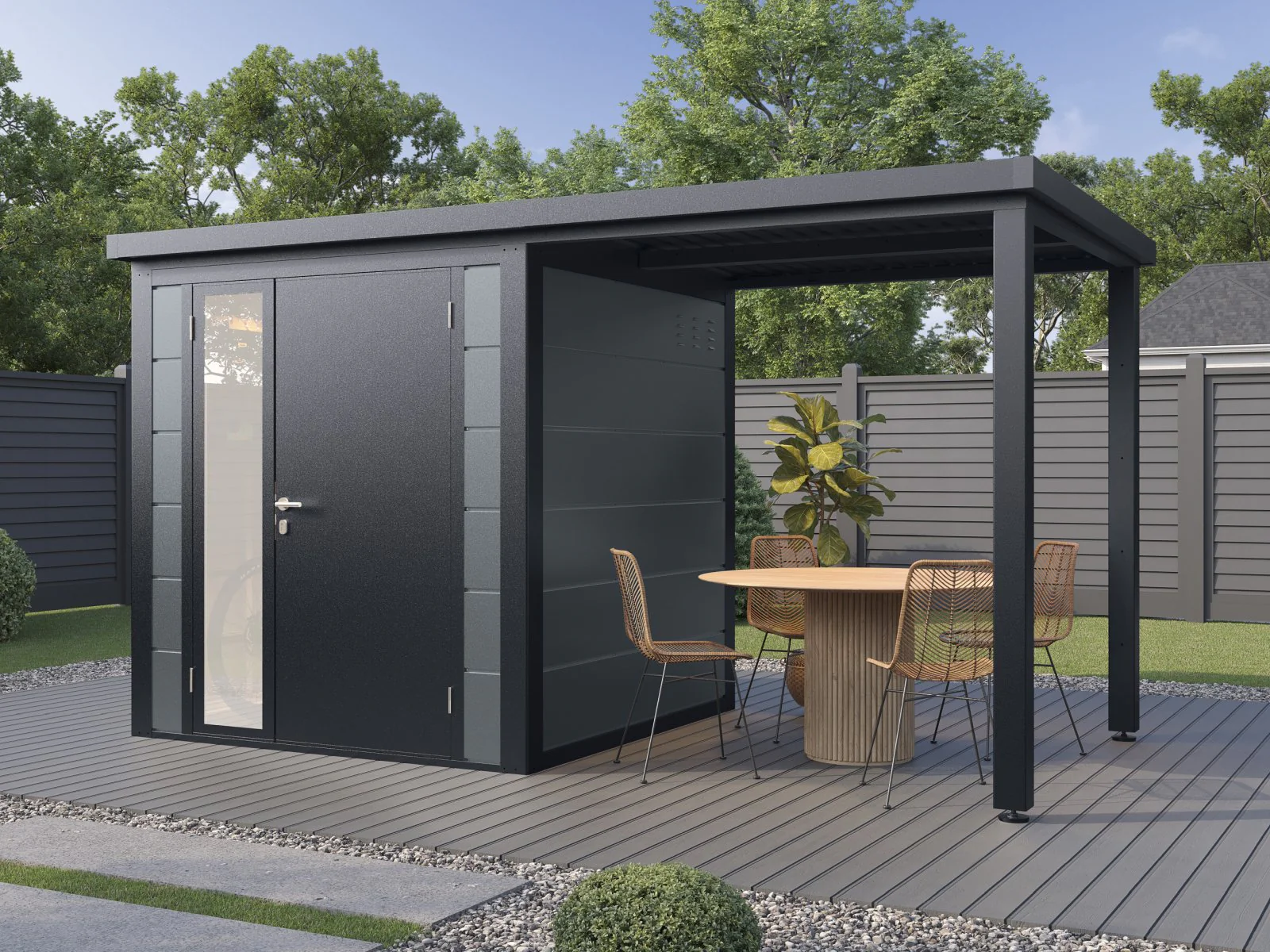 Wolff Finnhaus Metallgartenhaus Linnea 4020, Felsgrau, inkl. Seitendach - Image 2