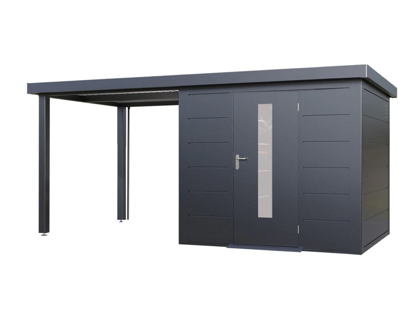 Wolff Finnhaus Metallgartenhaus Thorin 4724, Anthrazit, inkl. Seitendach - Image 3