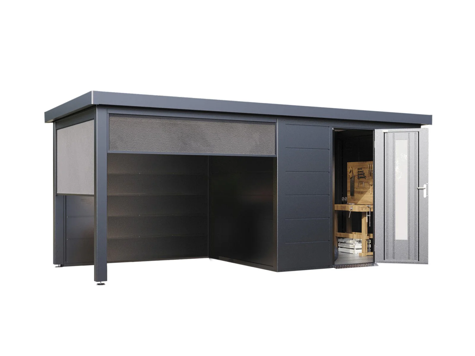 Wolff Finnhaus Metallgartenhaus Thorin 5924, Anthrazit, inkl. Seitendach - Image 3