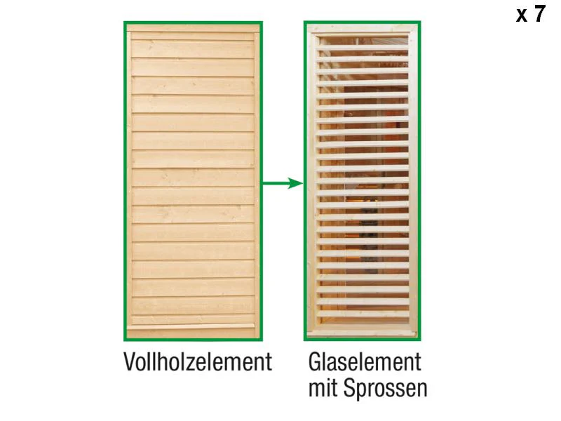 Wolff Finnhaus Paradiso Tauschwand 7 x (Vollholzelement Tausch in Glaselement mit Sprossen)