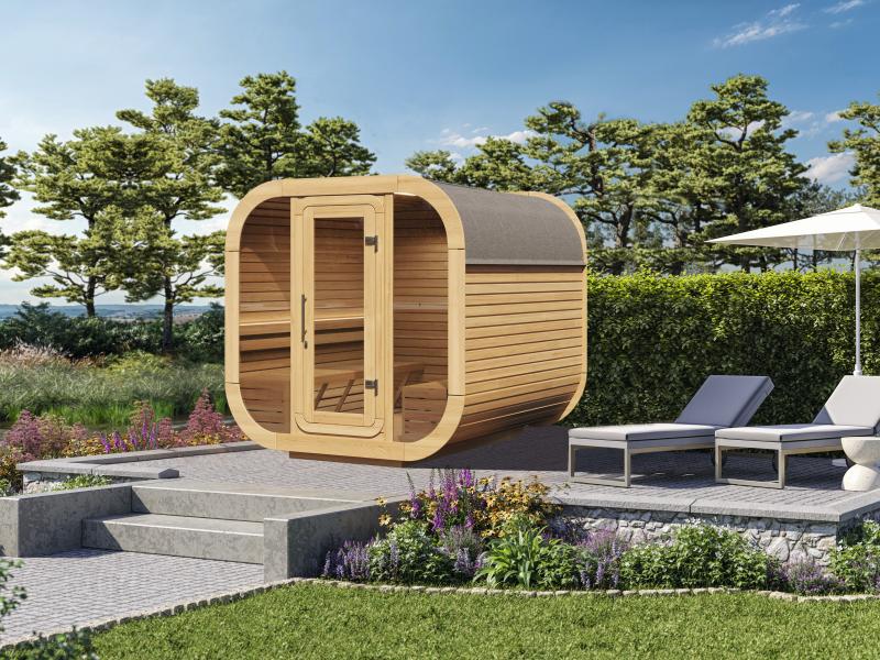 Wolff Finnhaus Sauna Luago 2x2 Bausatz Typ 3 Art 1, natur, inkl. Dacheindeckung und Vollglasfront