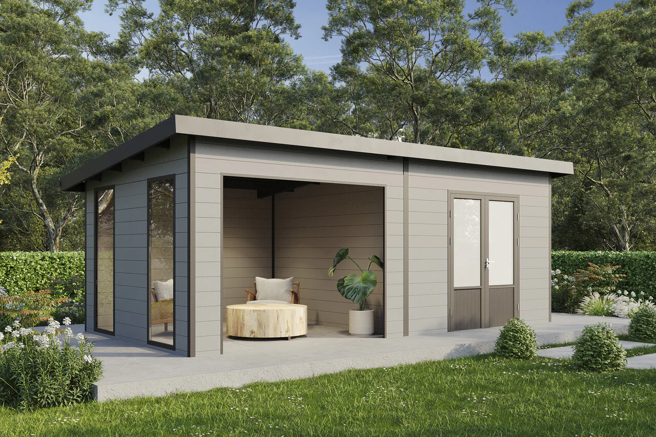 Wolff Finnhaus WPC-Haus Tona 5024 Hellgrau mit Wandpaket - Image 2