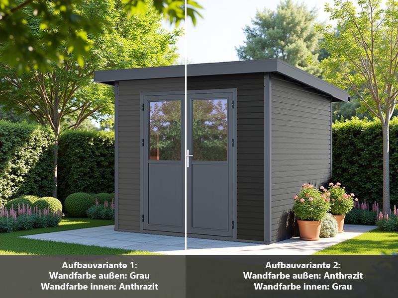 Linholm WPC Gartenhaus Linia 2424 inkl. Dachrinnen-Set, 2-farbig Grau/Anthrazit - Image 5