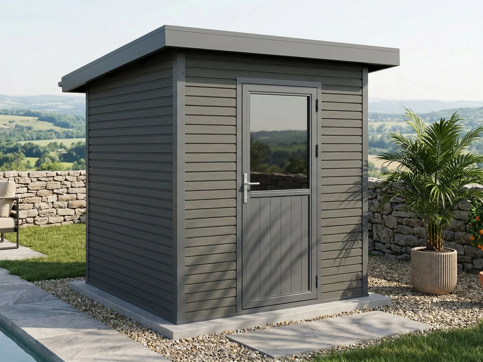 Linholm WPC Gartenhaus Linia 2020 inkl. Dachrinnen-Set, 2-farbig Grau/Anthrazit - Image 4