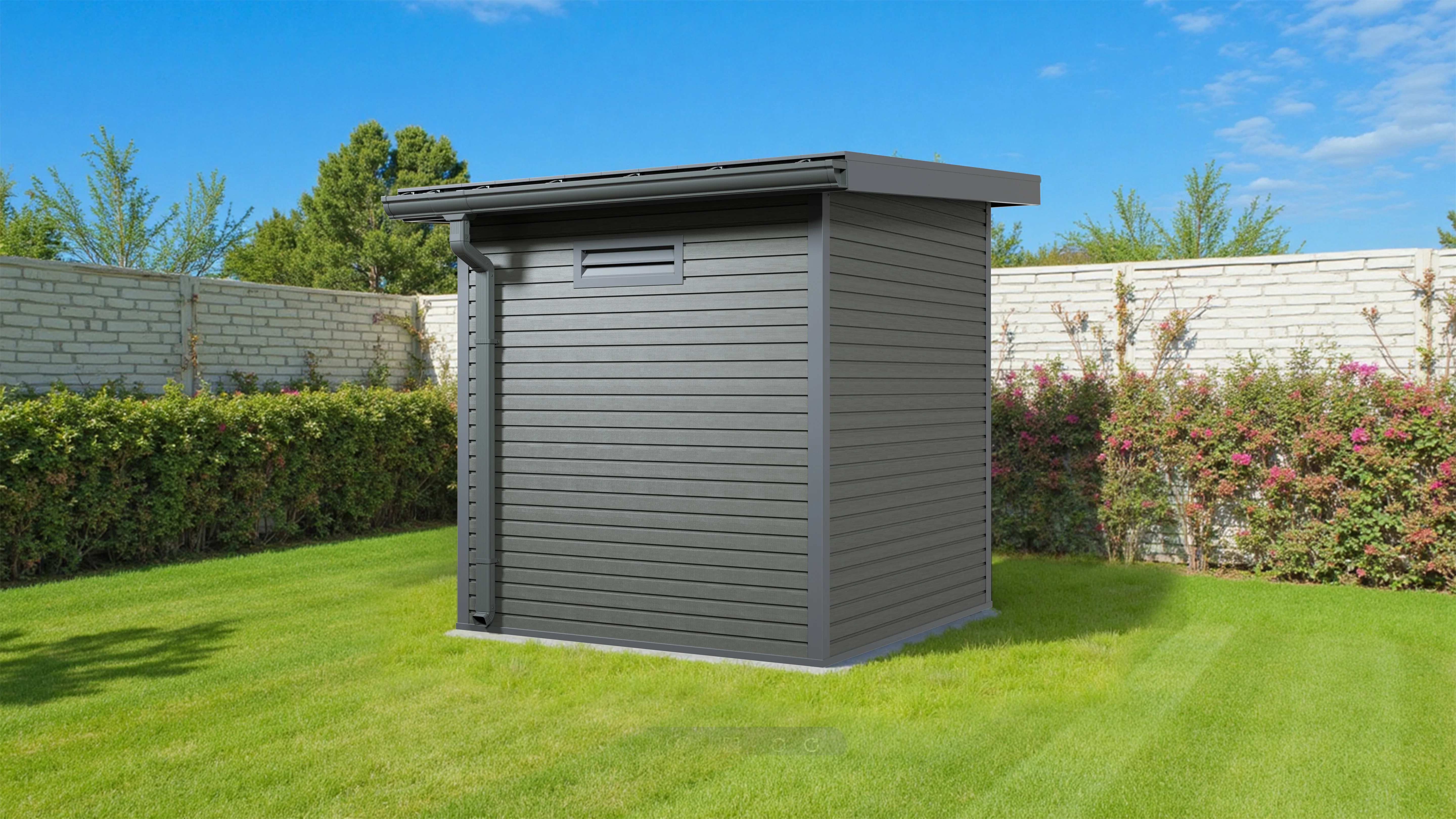 Linholm WPC Gartenhaus Linia 2020 inkl. Dachrinnen-Set, 2-farbig Grau/Anthrazit - Image 9