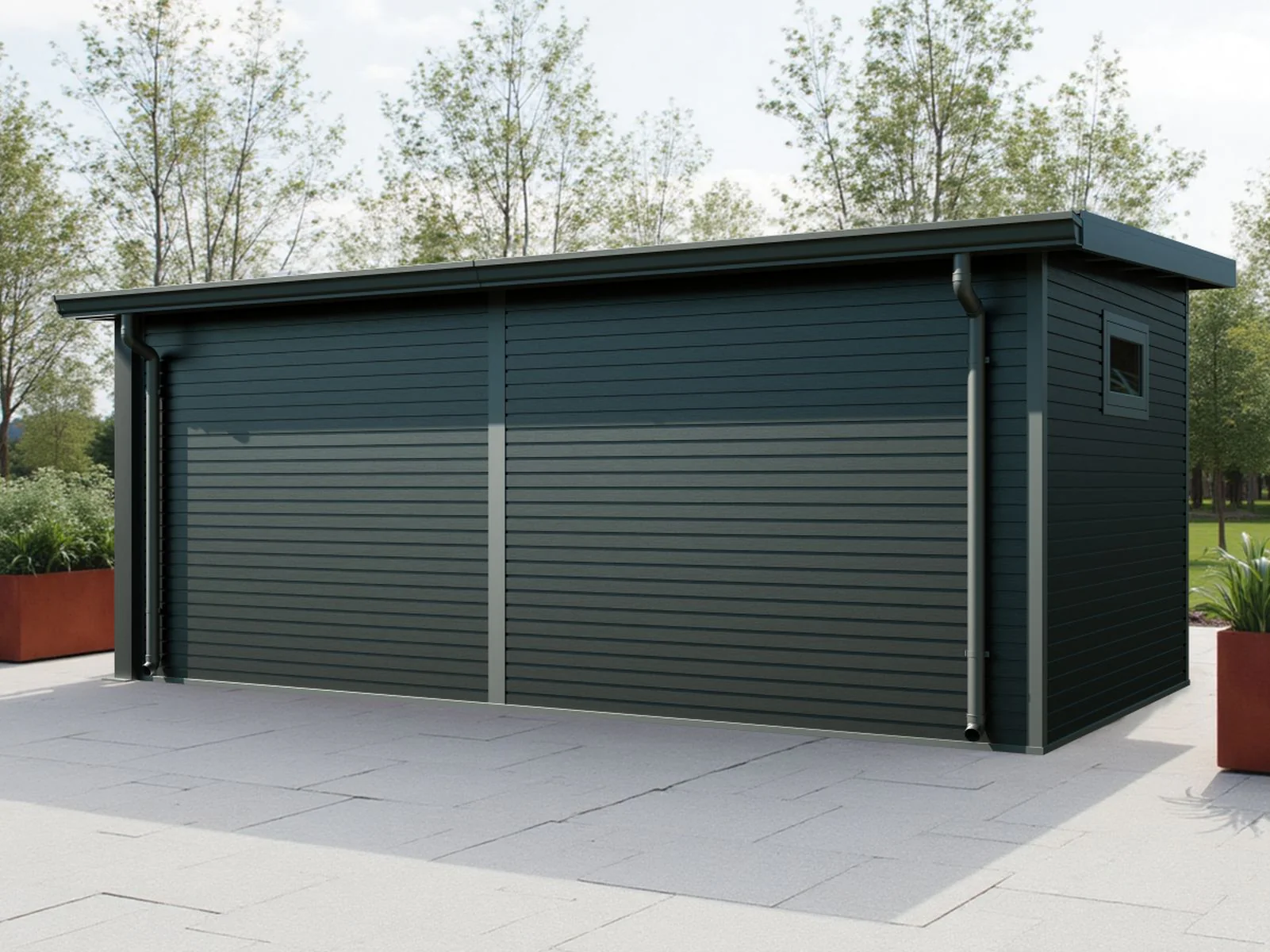 Linholm WPC Gartenhaus Linia 5628 mit Anbaudach und Rückwand, inkl. Dachrinnen-Set, Anthrazit - Image 10