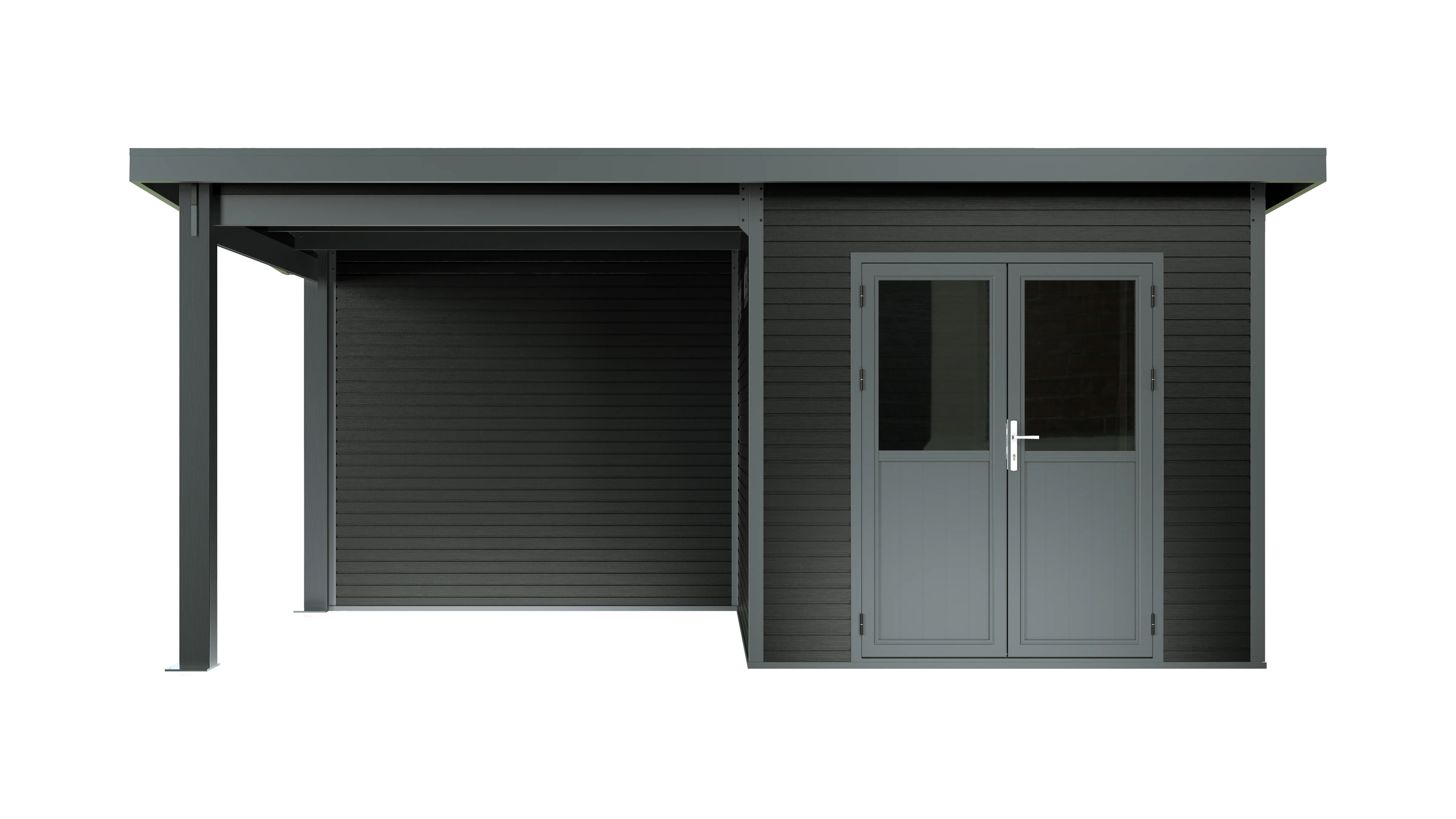 Linholm WPC Gartenhaus Linia 5228 mit Anbaudach und Rückwand, inkl. Dachrinnen-Set, Anthrazit - Image 15
